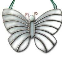 White textured stained glass butterfly light catcher