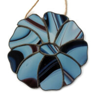 Blue opaque stained glass flower light catcher