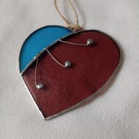 Pink and Blue Stained Glass Heart Suncatcher