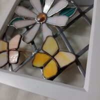 Stained Glass Daisy and Butterflies in Box Frame
