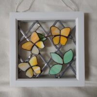 Stained Glass Triple Butterflies in Box Frame