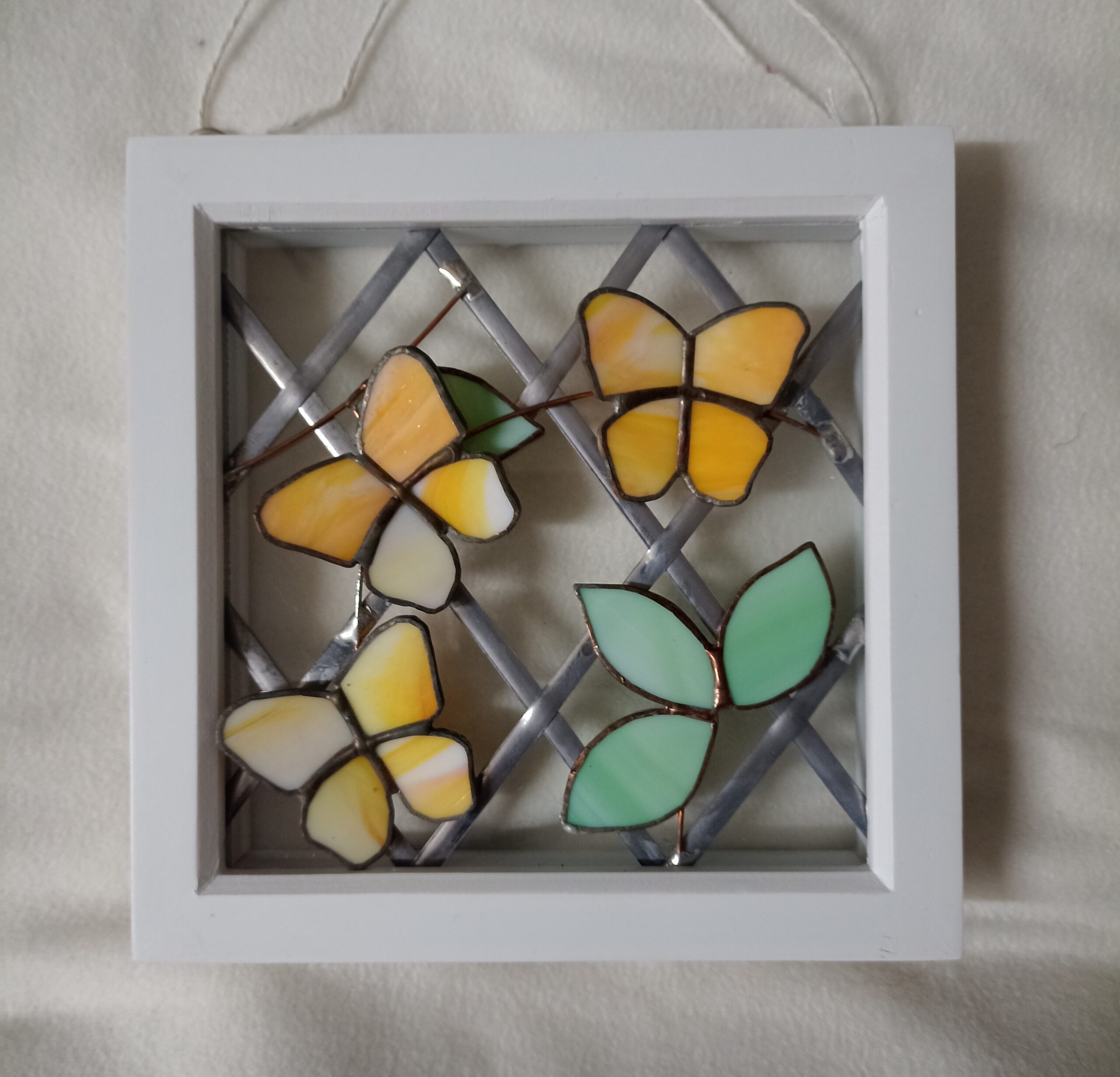 Stained Glass Triple Butterflies in Box Frame